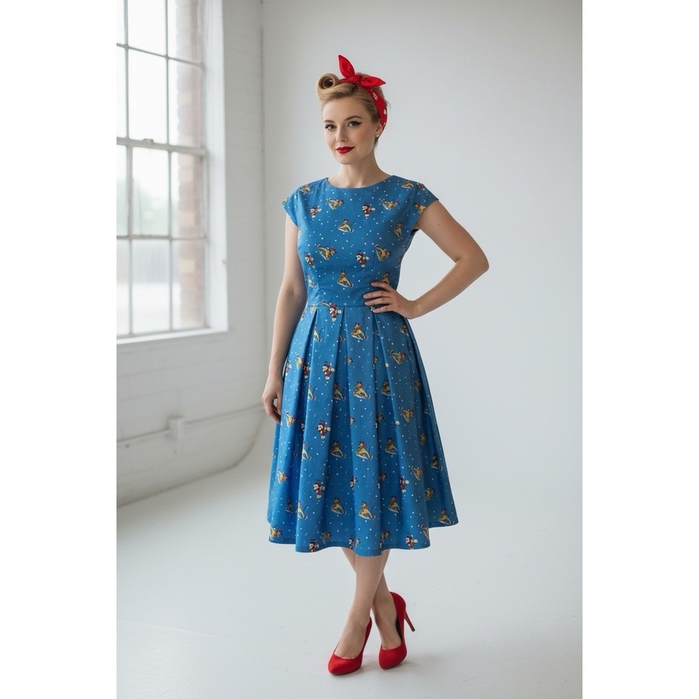 Disney Inspired Handmade Mickey Mouse & Pluto Christmas Pin Up Style Dress Small